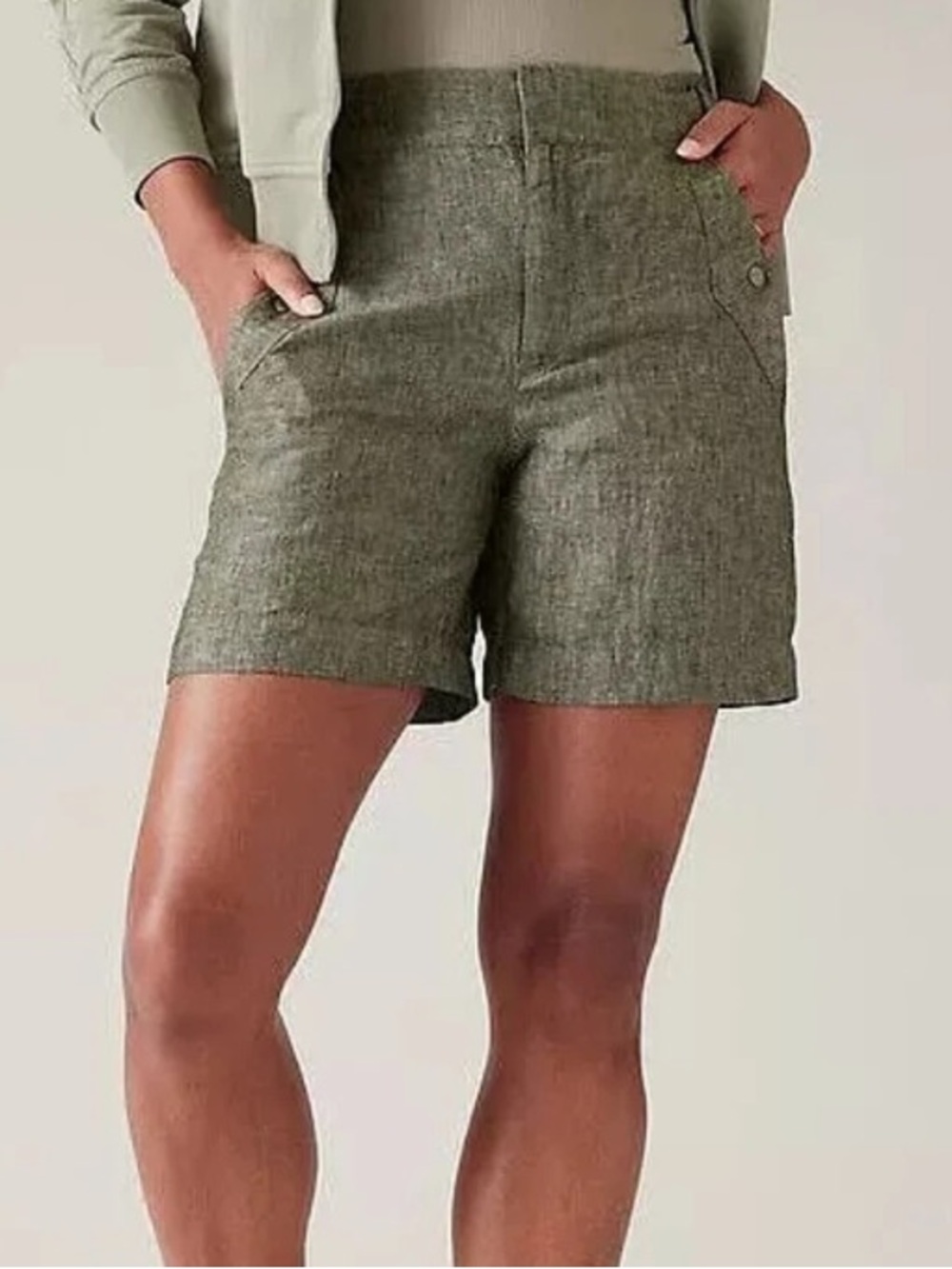 Athleta Linen Voyager Shorts — Aspen Olive